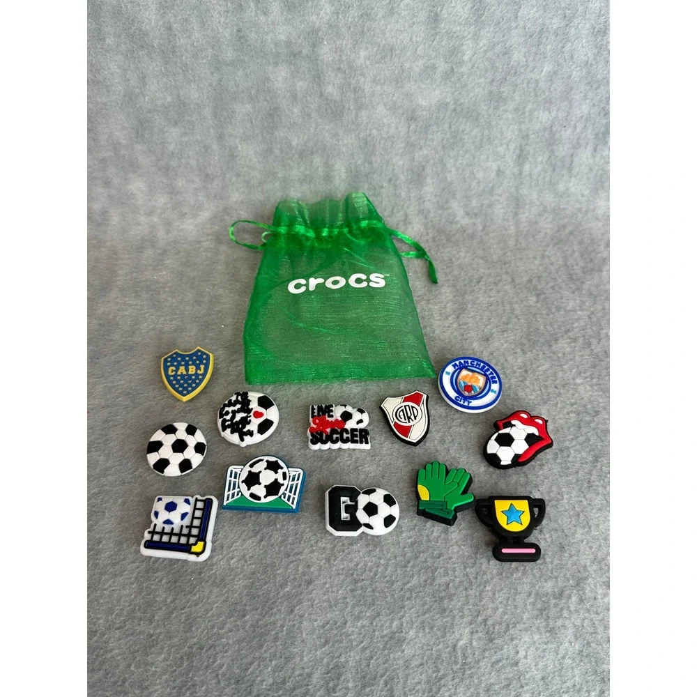 Crocs Shoe Charms Jibbitz OS Multi Soccer Football 12pc Set with‎ Bag